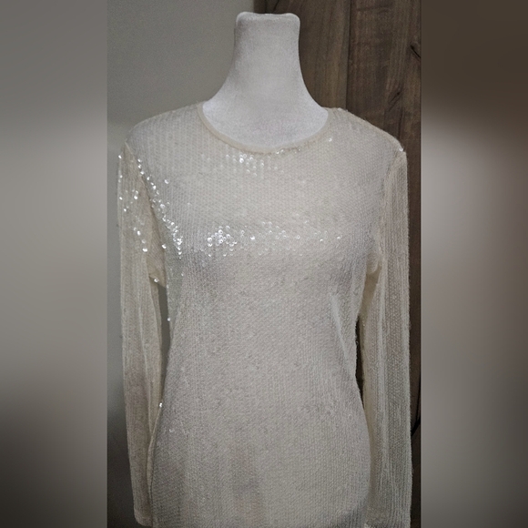 NASTY GAL Sheer Sequin Detail Long Sleeve Mini Shift Dress Off White.Size 4 NWT - Picture 6 of 15